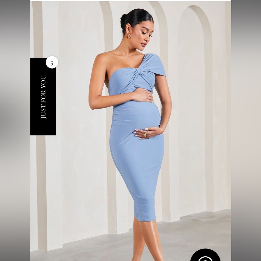 Club L London Blue One-Shoulder Midi Dress
